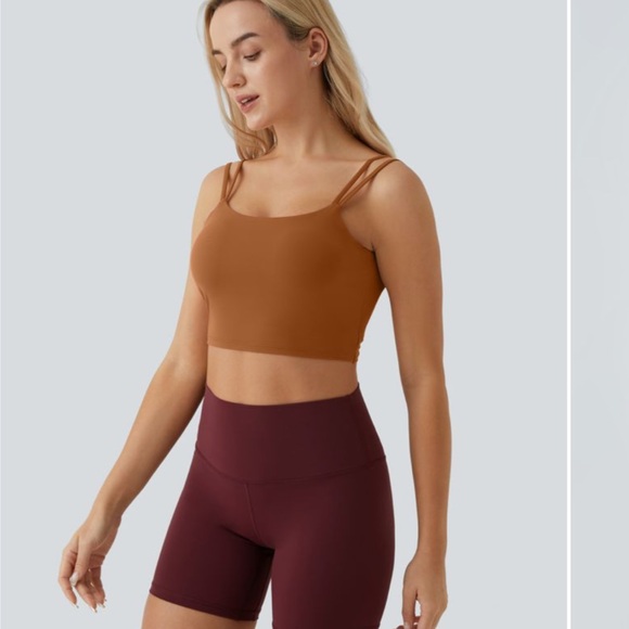 HALARA Double Straps Rust BrownBackless Twisted Cropped Yoga Sports Bra Tank Top - Picture 4 of 9